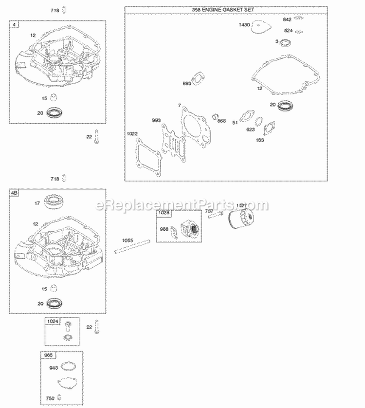 Gasket Set-Engine Sump Diagram and Parts List for 124S07-0127-F1  Briggs and Stratton Engine